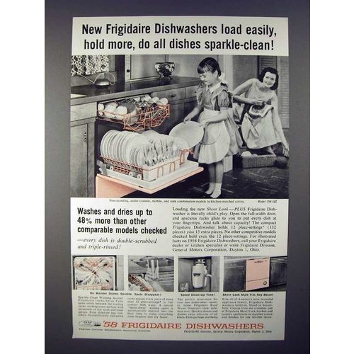 1958 Frigidaire DW-IUZ Dishwasher Ad - Sparkle-Clean!