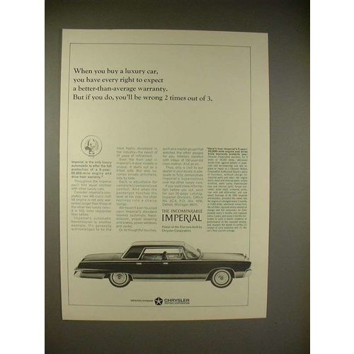 1965 Chrysler Imperial Car Ad - Expect Better Warranty