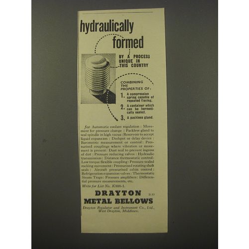 1954 Drayton Metal Bellows Ad - Hydraulically formed