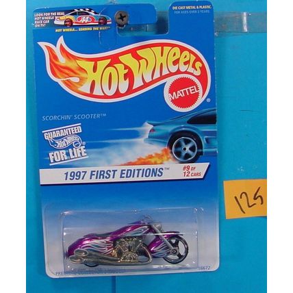 C125 HOT WHEELS 1997 FIRST EDITIONS SCORCHIN SCOOTER #519 PURPLE NEW ON CARD