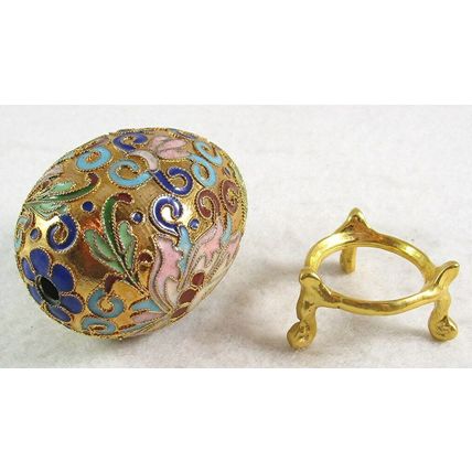 Gorgeous Gold Cloisonne Enamel Floral Collectible Egg with Gold Stand