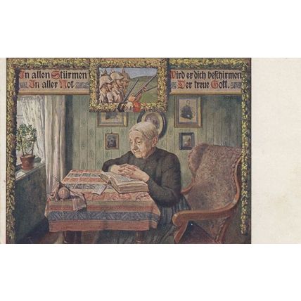 Lady Reading German Military Book Antique Germany Postcard