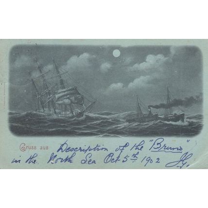 North Sea Bruns 1902 Ship German Antique Postcard