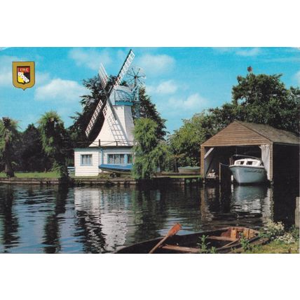Norfolk Broads and Windmill Postcard posted 2004 creased