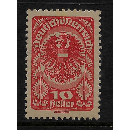 AUSTRIA 1919 REPUBLICAN ARMS 10H RED SG 340 M MINT#2