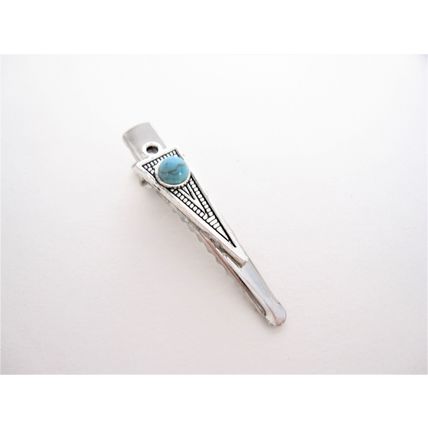 Small blue stone silver metal alligator hair claw clip clamp for fine thin hair
