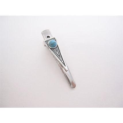 Small blue stone silver metal alligator hair claw clip clamp for fine thin hair