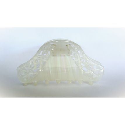 Pearly white iridescent cut out filiglree hair claw clip