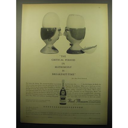1959 Paul Masson California Champagne Ad - The critical period in matrimony