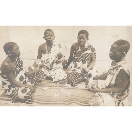 African Women Ladies Playing Card Games Antique Postcard