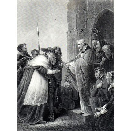 CARDINAL WOLSEY ENTERING THE ABBEY OF LEICESTER 1876 Albert Payne ENGRAVING