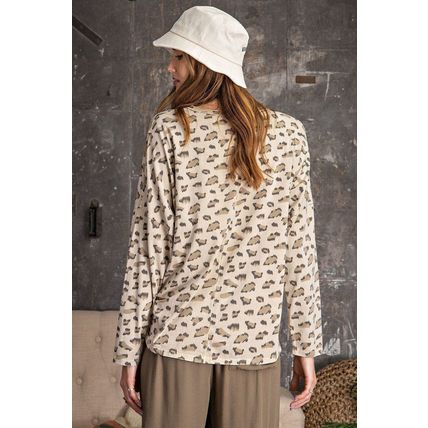 Leopard Printed Garment Dye Loose Fit Knit Top