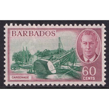 Barbados KGVI 1950 60c Green Claret Boat Careenage SG280 Mint MH