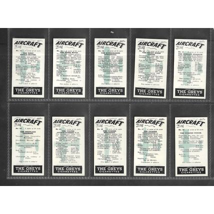 UNITED KINGDOM TOBACCO (Greys Cigarettes) - Aircraft - 1938 - Set of 50 - G/VG.