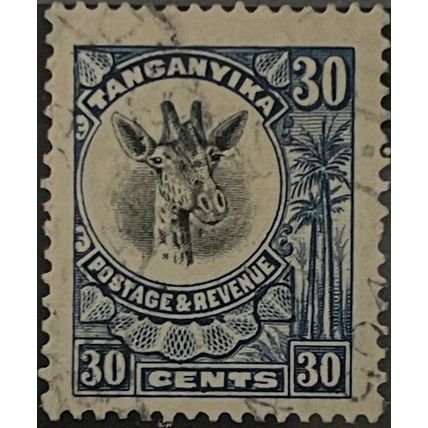 Tanganyika KGV 1922 30c Blue & Black Used SG 79 Giraffe stamp king George