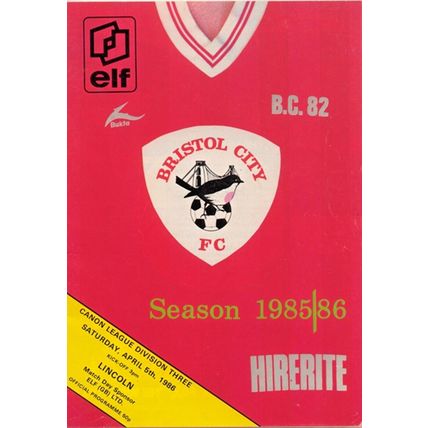 BRISTOL CITY v LINCOLN CITY CANON LEAGUE DIV 3 1986