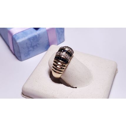 Estate .83ctw Natural Sapphire and Diamond channel shrimp 14Kt YG Dome Ring22076