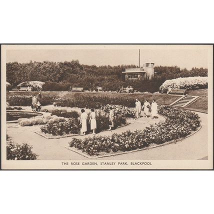 The Rose Garden, Stanley Park, Blackpool, Lancashire, c.1940s - Saidman Postcard