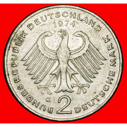 Ⰶ ADENAUER (1876-1967): GERMANY★2 MARKS 1974G I+A+r2! BADEN★LOW START★NO RESERVE