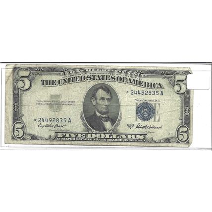 11953-A US $5.00 Silver Certificate VF STAR NOTE!