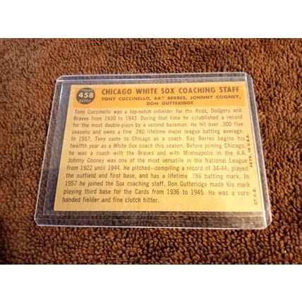 1960 Topps # 458 Chicago White Sox Coaches VG/EX Condition