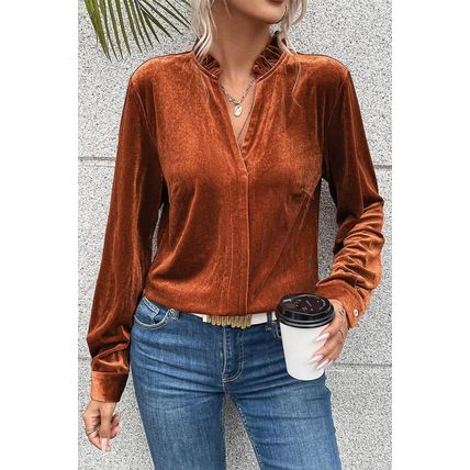 Gold Flame Frilled Collar Velvet Shirt