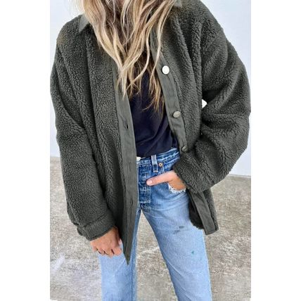 Gray Corduroy Trim Elbow Patch Sherpa Jacket