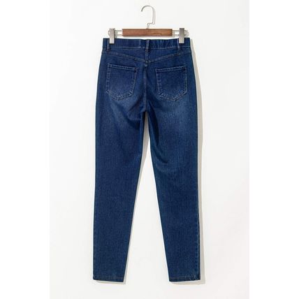 Ashleigh Blue Multiple Pockets Straight Leg Washed Stretchy Knit Casual Jeans