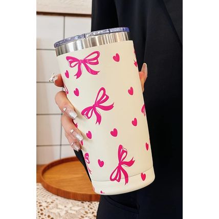 Rose Red Bows Hearts Printed Insulated Stainless Steel Cup