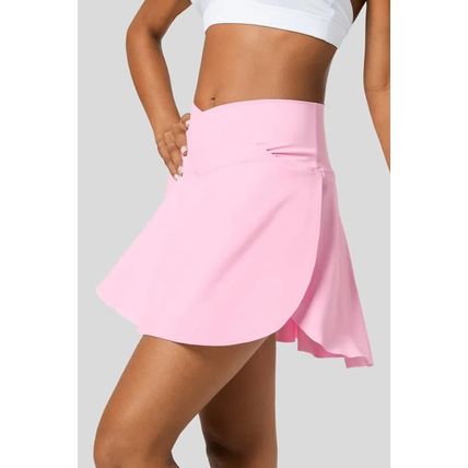 Pink Solid Pocketed Crossover High Waist Swim Skort