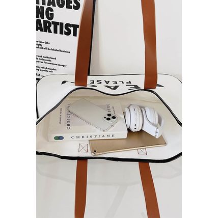 Bright White BEACH PLEASE Print Large Canvas Tote Bag
