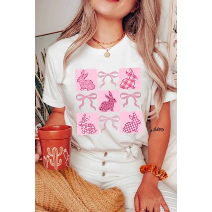 White Bunny Bowknot Graphic Easter Fashion T Shirt