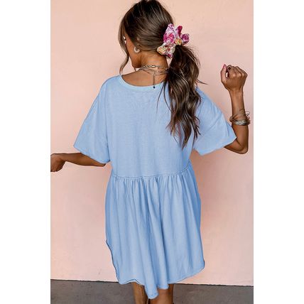 Sky Blue Star and Stripes Sequin Bow Patched T Shirt Babydoll Dress
