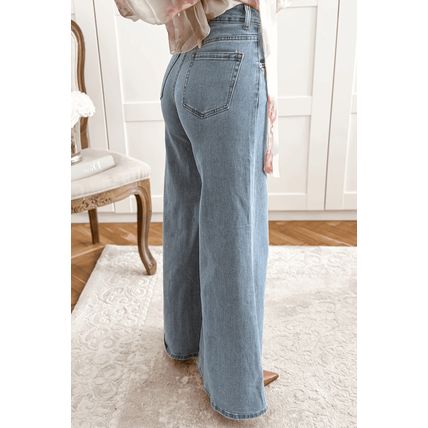Beau Blue High Waist Button Zip Fly Bell Bottom Jeans
