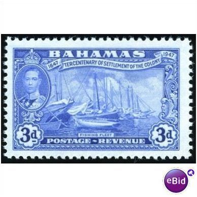 Bahamas KGVI 1948 3d Ultramarine Fishing Fleet Mounted Mint SG 183 Sc 137 CD 302