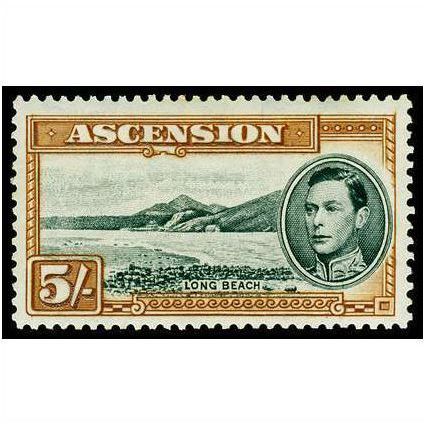 Ascension KGVI 1944 5/- Black & Yellow-Brown Unmounted Mint NHM SG46a Sc48 stamp