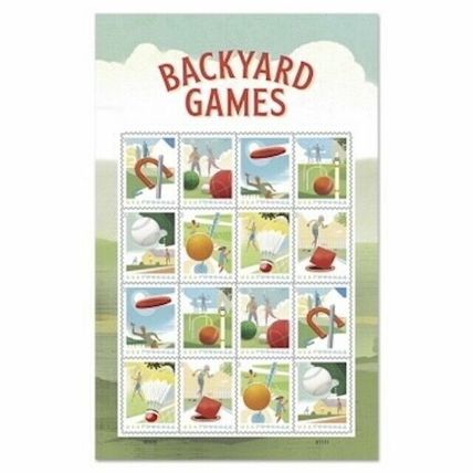 U.S. Backyard Games Stamps - No Die Cut - Imperforate Sheet Of 16