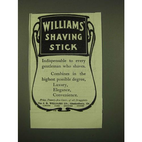 1902 Williams' Shaving Stick Ad - indispensable to Every Gentleman