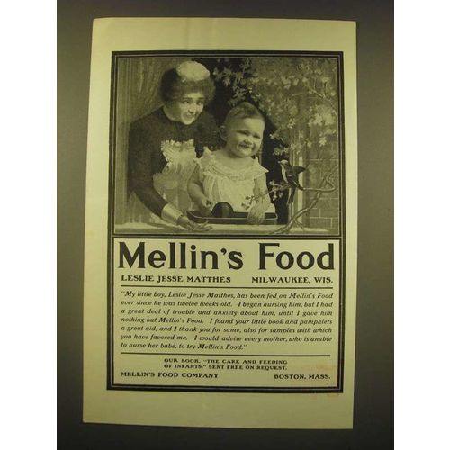 1902 Mellin's Food Ad - Leslie Jesse Matthes Milwaukee, Wis.