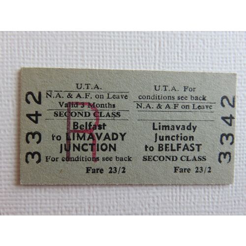 Ulster Transport Authority Limavady Jct-Belfast N.,A&A.F. 2nd Rtn Ticket #39