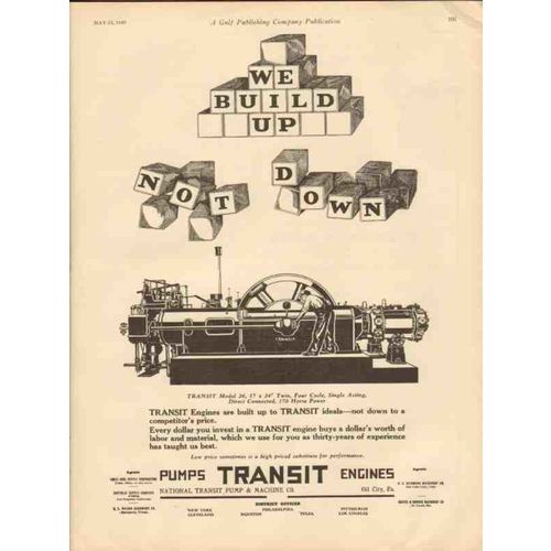 NATIONAL TRANSIT PUMP MACHINE COMPANY 1930 build up oil vintage ad