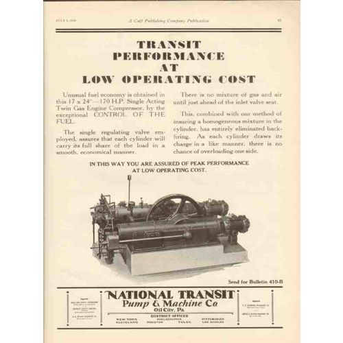 NATIONAL TRANSIT PUMP MACHINE COMPANY 1930 performance oil vintage ad