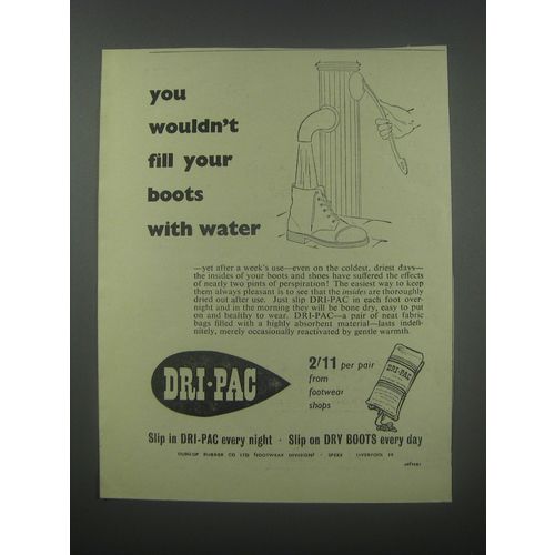 1954 Dunlop Rubber Dri-Pac Ad - You wouldn't fill your boots with water