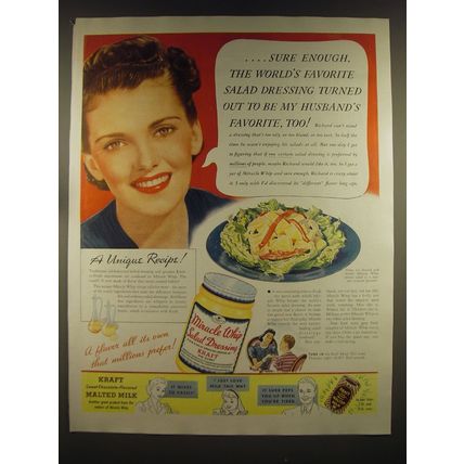 1939 Kraft Miracle Whip Salad Dressing Ad - Sure enough The world's favorite