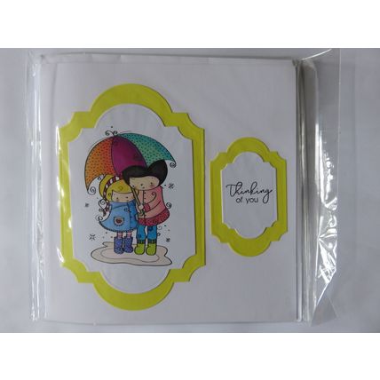 Thinking Of You White Woman And Girl Under A Umbrella Cartoon Portrait Card