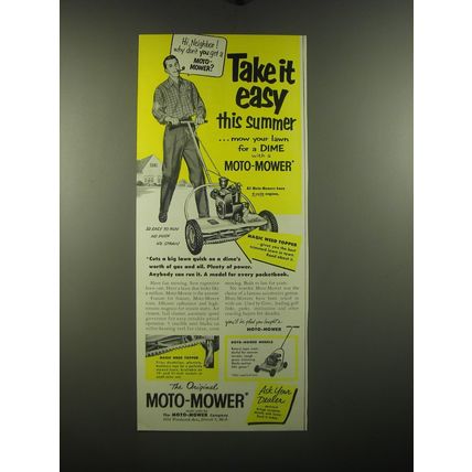 1953 Moto-Mower Lawn Mower Ad - Take it easy this summer