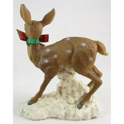 Pair of Deer Does Fawns Wearing Holiday Bows Resin Figurines, Unmarked