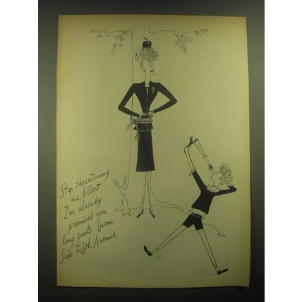 1945 Saks Fifth Avenue Fashion Advertisement - art by Burris - Stop threatening