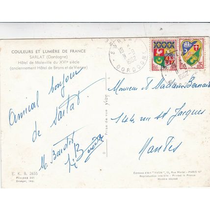 Sarlat Hotel de Maleville France Postcard posted 1962 VGC
