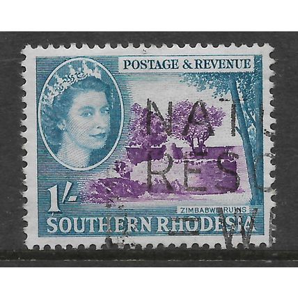 SOUTHERN RHODSIA 1953 1s REDDISH VIOLET & BLUE ZIMBABWE RUINS SG 86 F/USED#2
